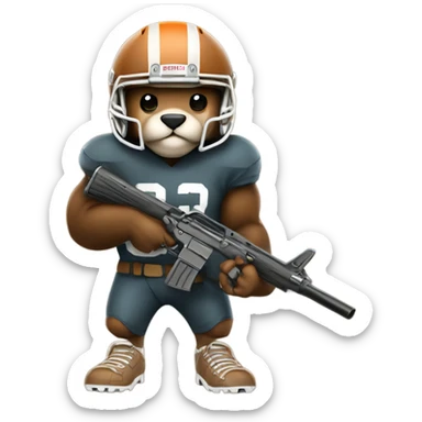 Beaver in football pads and helmet with a rifle sticker