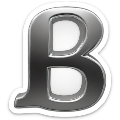 letter B, 3d effect, chrome on black back sticker