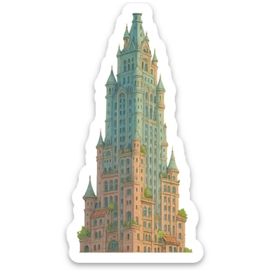 skyscraper in ghibli-inspired illustration style sticker