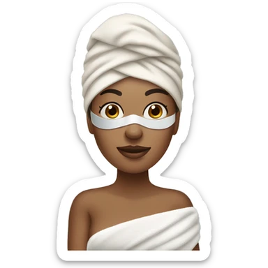 Medium skin tone women on a spa day with a towel and under eye mask sticker