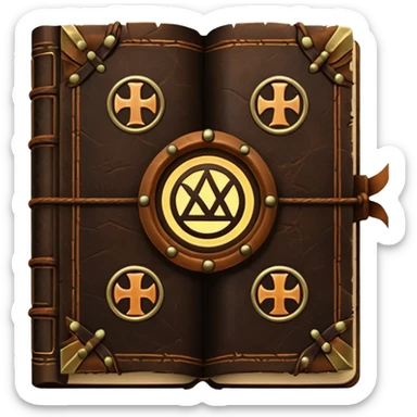 Spell Book – Old leather book with glowing runes and bookmarks sticker