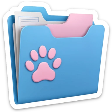 a pastel folder of documents with a pawprint on it sticker