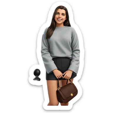 smiling girl outdoors with bag sticker