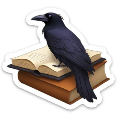 A stylized raven perched on an open book sticker