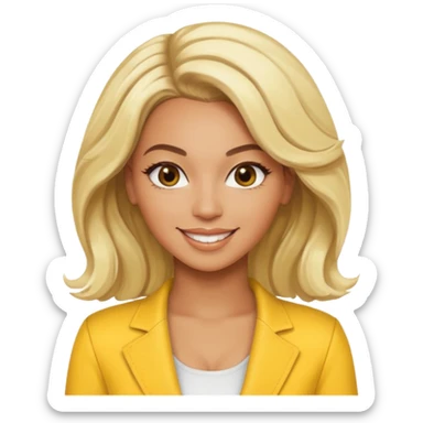 Beyonce brown eyes, platinum blonde hair, yellow outfit sticker
