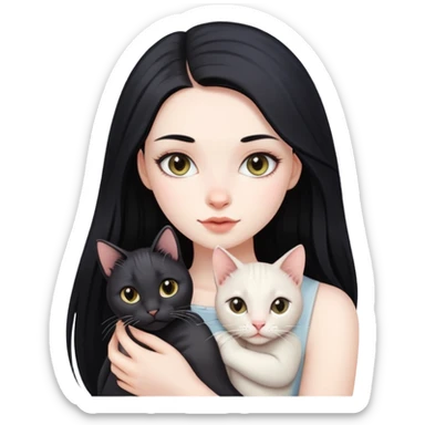 beautiful girl with long black hair holding a hairless cat sticker