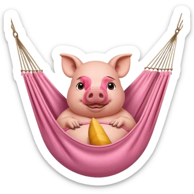 A pig lying in a hammock, fully relaxed, portrait, bust up sticker