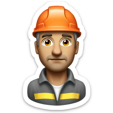 photorealistic Soviet serious man wearing a construction helmet sticker