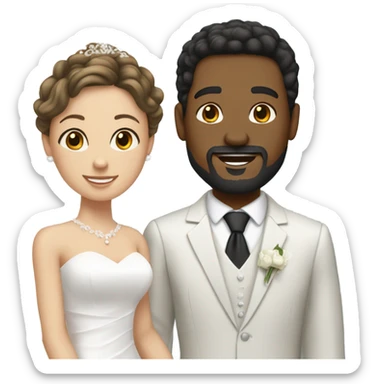 African-American groom with goat tee and Caucasian brunette wife sticker