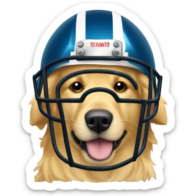 Golden retriever wearing football helmet sticker