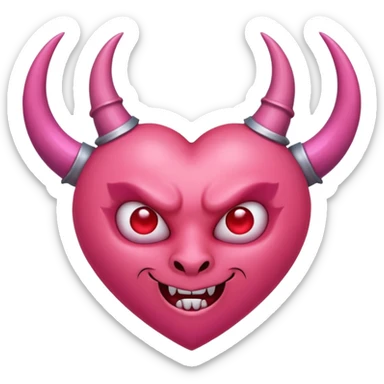 a pink heart with demon horns on it sticker