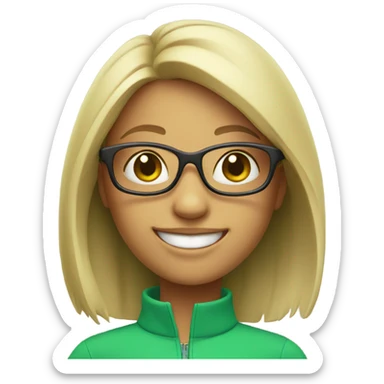 smiling girl with green glasses indoors  sticker