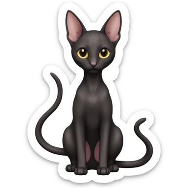 A 3D cartoon black Oriental Shorthair cat with bulky body, tall ears, reflective fur, dark cinematic background, Memoji-style. full body or half body. sticker
