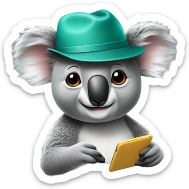 a koala whith a hat who send a message on his phone sticker