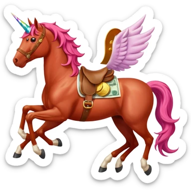 red horse agressive running unicorn money on the saddle sticker