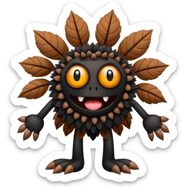 A flower like a monster with arms and legs, the body is a little bit black and the another bit brown like a demogorgon sticker