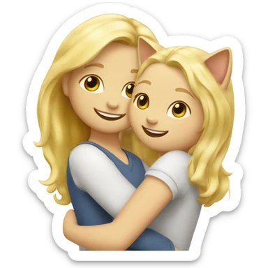 Blonde hair girl is huggin two cat which their color white and yellow and they are happy sticker
