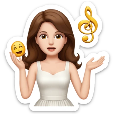 emoji-style Lana Del Rey, white dress, singing pose, very simple and iconic look sticker