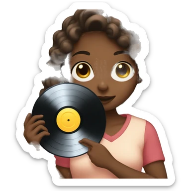 girl holding a vinyl record to put it into her collection sticker