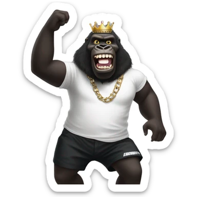 king kong dancing with black shorts and nike tn shoes and a bumbag around his shoulder sticker