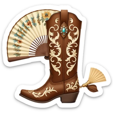 Cowboy boots in front of an open hand held fan sticker