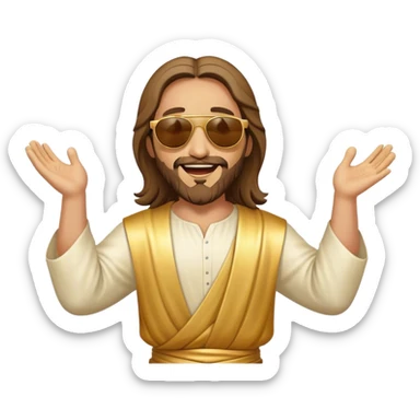 dancing figure of rejoicing Jesus with  sunglases golden  sticker