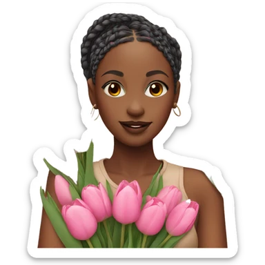 African girl with box braids holding pink tulips sticker