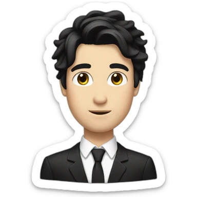 androgynous white guy bang black hair white short black tie sticker