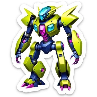 Edgy badass toxic poisonous shaky cool awesome epic sapphire emerald citron topaz magenta radioactive faulty rue ruby Tropical Futuristic Modern Mecha-Fakémon-hybrid-creature (full body)  sticker