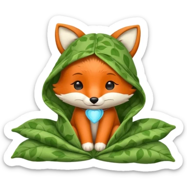 sleepy baby fox in pajama hat under leaf blanket sticker