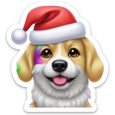 Lisa frank Christmas dog with Santa hat sticker