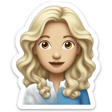 white woman with long wavy black hair wearing blue clothes sticker