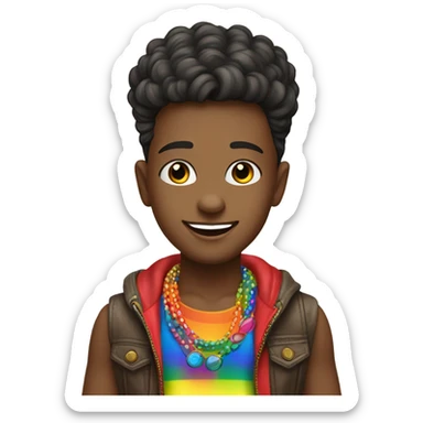 outdoor portrait of stylish boy gay pride sticker