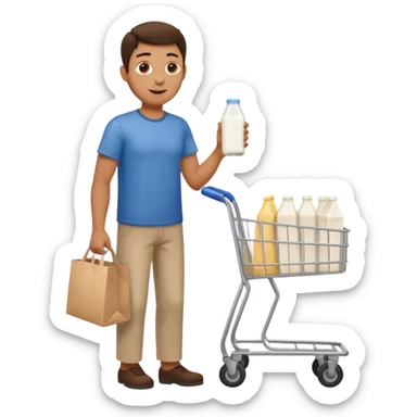 man full body buying a milk sticker