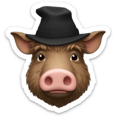profile really sad brown boar in black common winter hat sticker