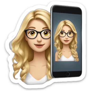 Blonde Frau Schulterlange Balayage mit Strähnchen mit Brille und smartphone sticker