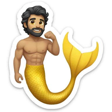 Tan muscular merman with yellow mermaid tail, dark hair and stubble  sticker