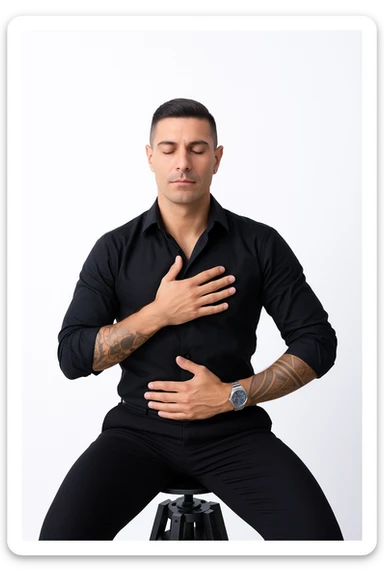 Uomo che applica la respirazione per calmare il suo sistema nervoso sticker