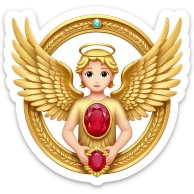 Third place award number in frame decorated with golden angel  wings and rubby stone sticker