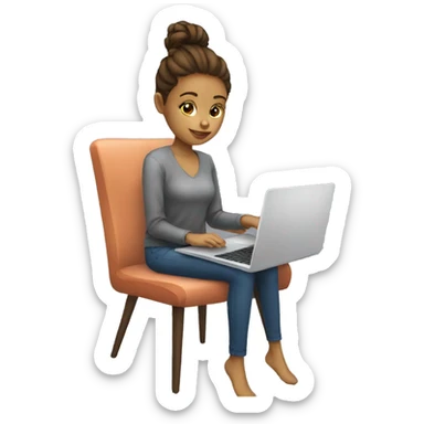 beautiful girl sitting on a chair and working on a laptop sticker