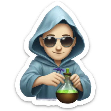 Young pale wizard mixing potions while wearing sunglasses sticker