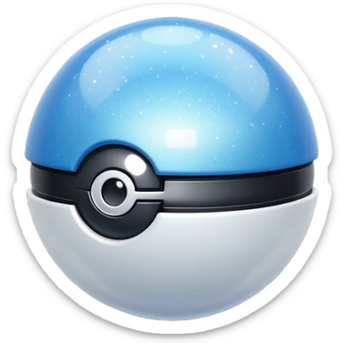 blue pokeball emoji, top half is a more saturated blue, bottom half is white, black stripe, with a white sheen, with a pearlescent finish, with a sparkle effect sticker