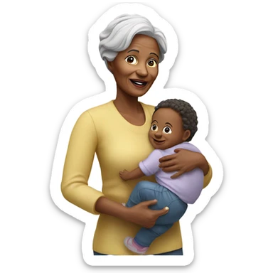 Create a 3d hyper realistic senior woman holding a toddler  sticker