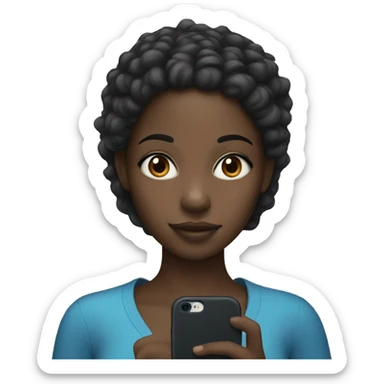 Black girl with blue eyes  holding iPhone  sticker