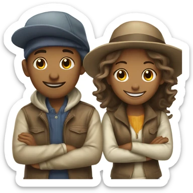 happy boy and girl in stylish hats sticker