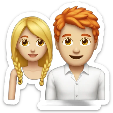 couple blond man - black cap - white shirt, woman - red hair shirt sticker