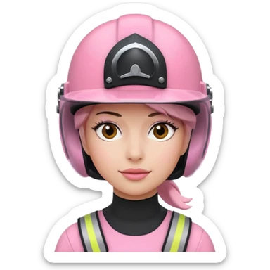 pink power ranger, woman emoji, with helmet on, black visor sticker