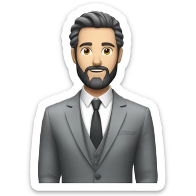 a white an in a grey suit with a dark beard and hair slick back showing both of his hands like he's explaining something sticker