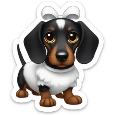 a black dachshund dog in a white bunny costume with ears sticker