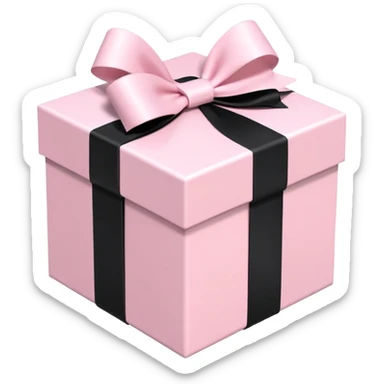 Light pink gift box with black ribbon bow, 3D isometric sticker